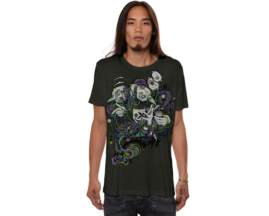 olive abstract psychedelic men t-shirt